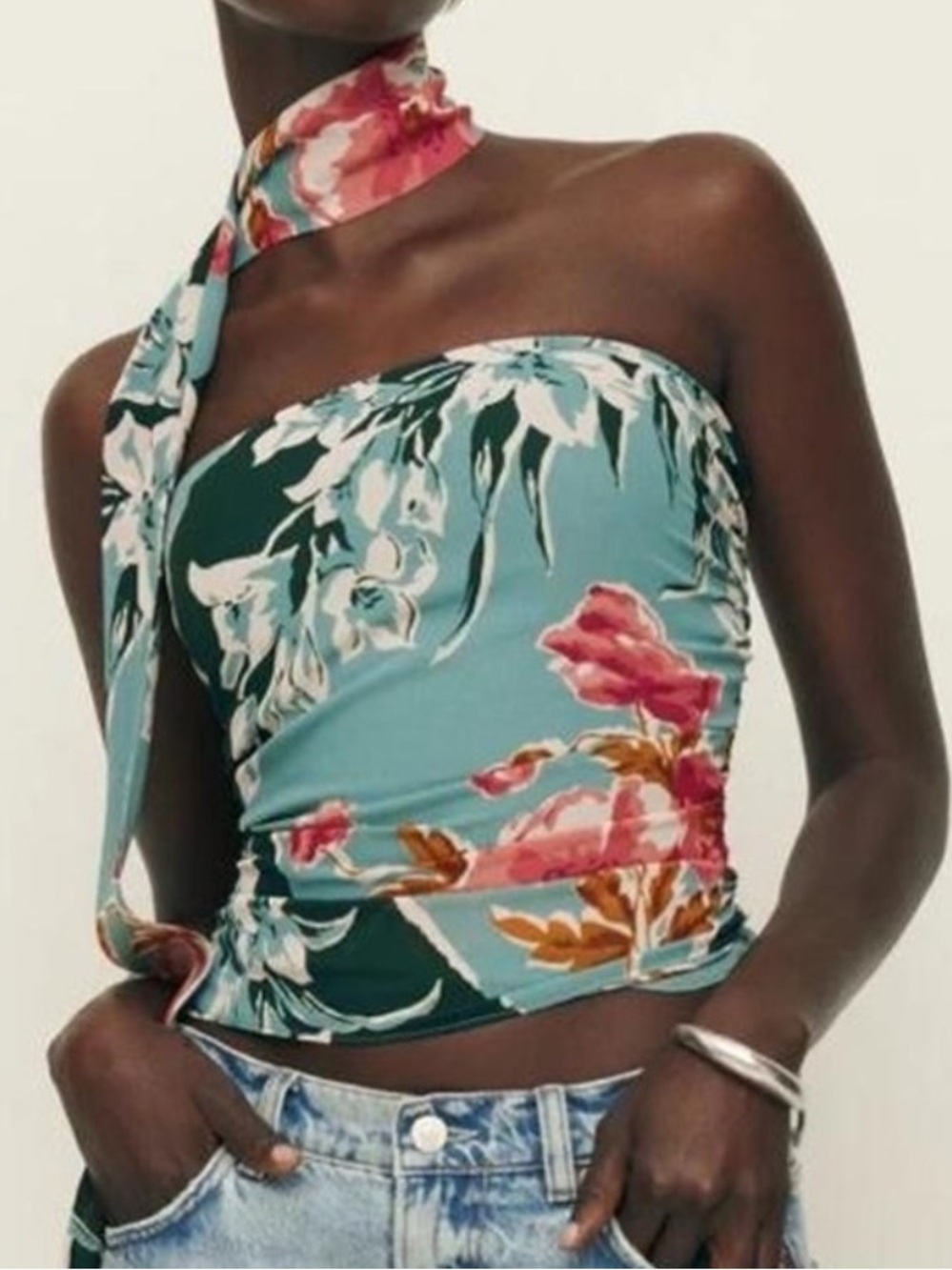 Reformation Lennon Strapless Paloma Floral Top With Scarf Size 12 - Picture 6 of 6